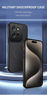 Black carbon fiber magnetic shockproof phone case with wireless charging for motorola pro ultra g67 back side