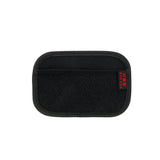 the case is made from a black nylon material with a red logo on the front