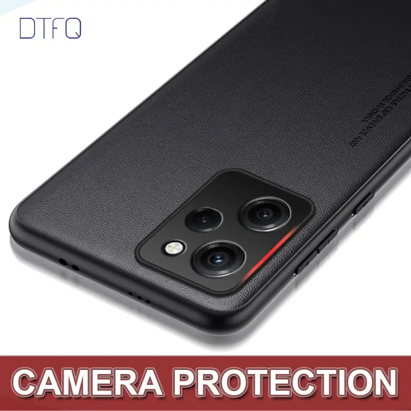 the back of a black case with the camera protection logo on it