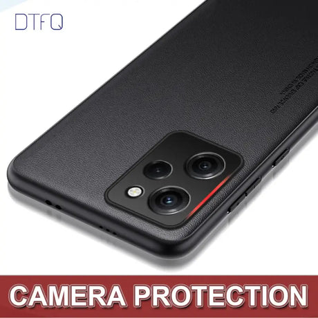 The back of a black case with the camera protection logo on it