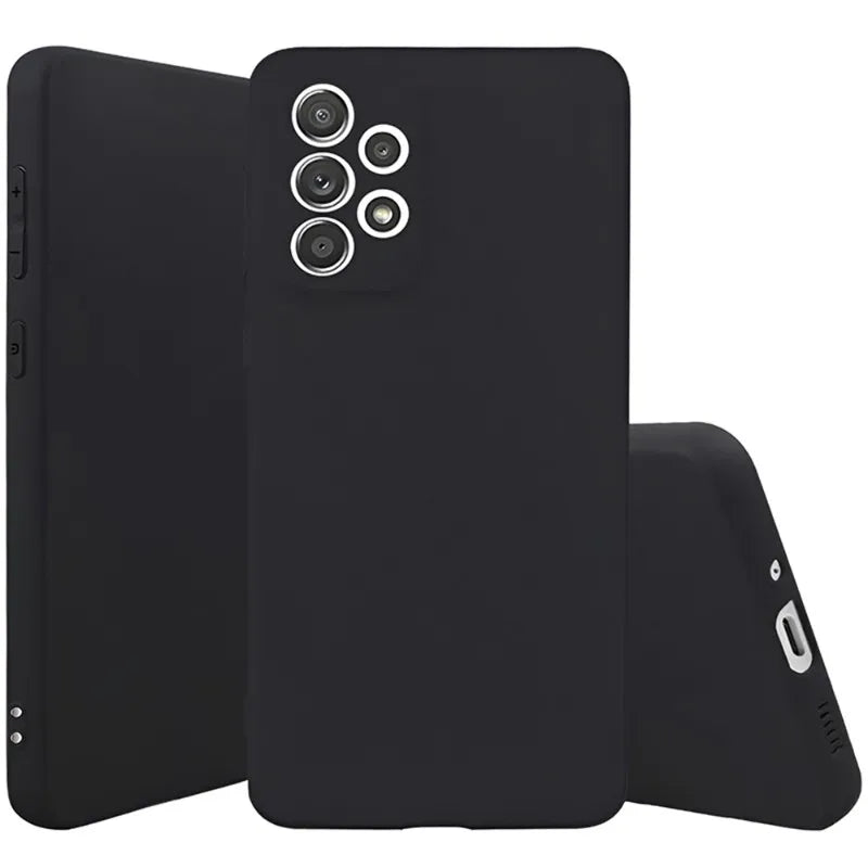 the back of the black case with a white logo on it