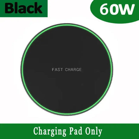 A black charge pad with green trim