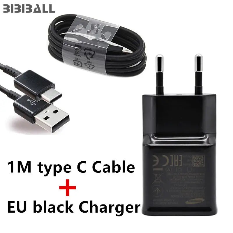 a black charger and a usb cable