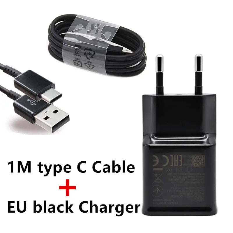 a black charger and a usb cable