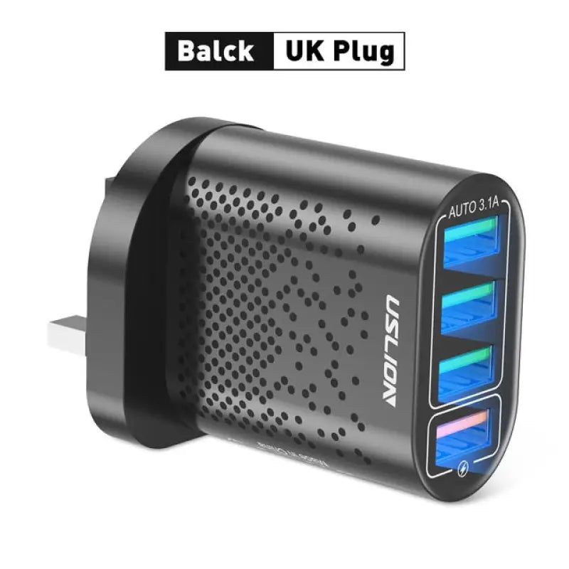 a black usb charger with a usb