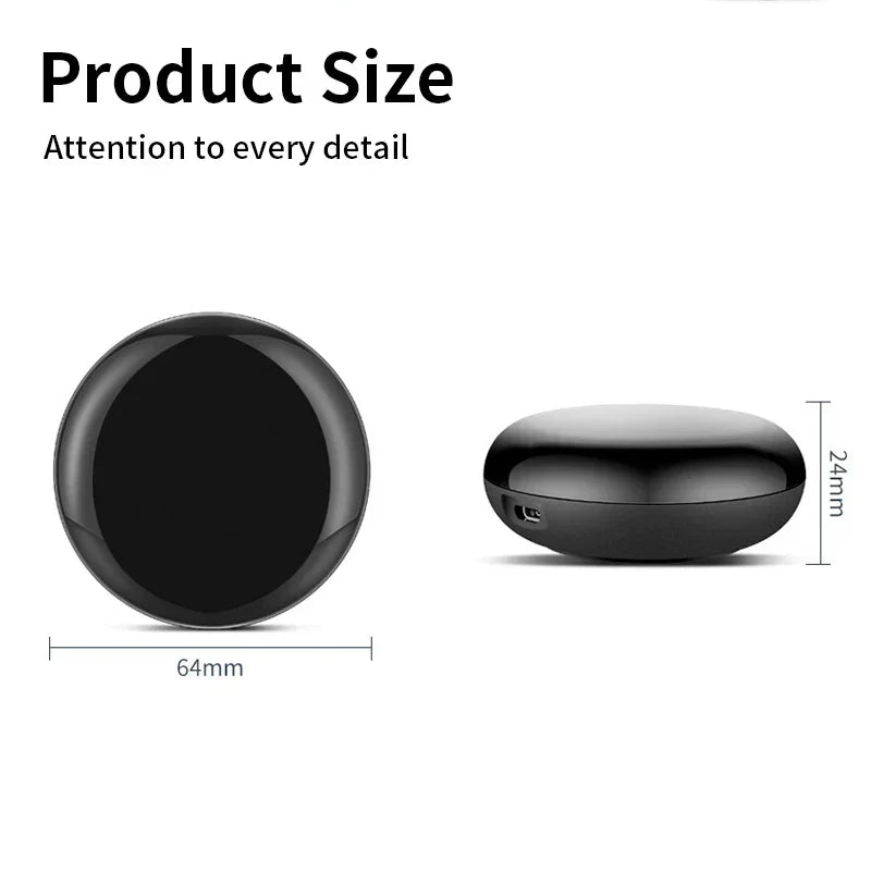 Black, circular smart device.