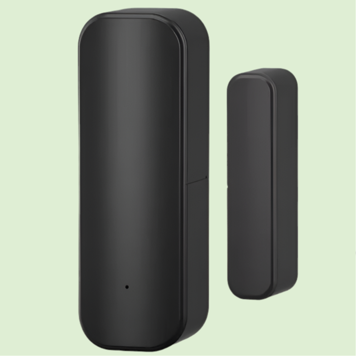 Black cylindrical smart home sensor or security device with a smaller companion unit.