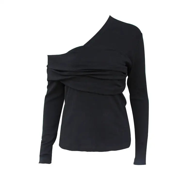 a black top with a long sleeve and a shoulder