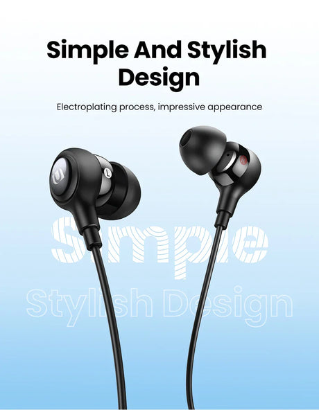 Black in-ear headphones.