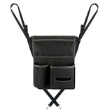 the back of a black fanny bag with a black strap