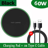 black fast charger with fast charging pad and type c cable