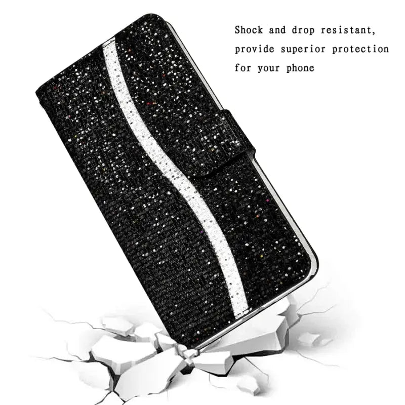 Black glitter phone case