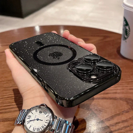 Black glittery phone case.