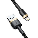 a black and gold braided usb cable