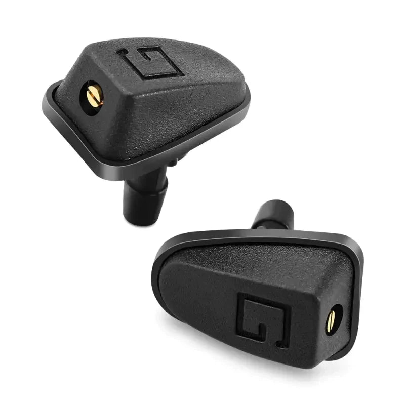 the black and gold earphones are shown in the image