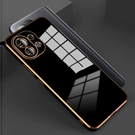 the back of a black and gold iphone case