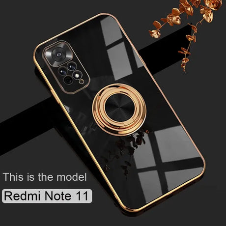 a phone case with a gold ring on it