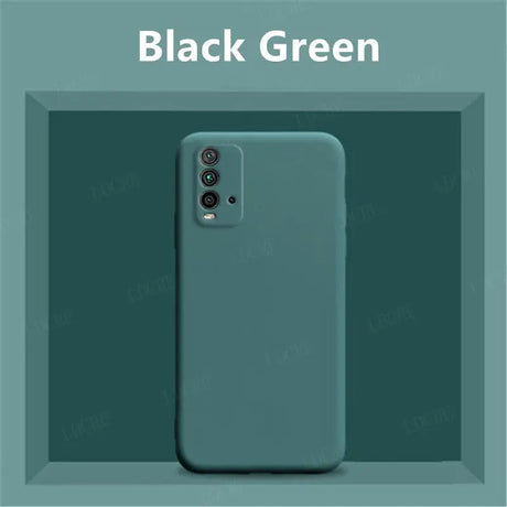 The back of a black green iphone case