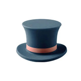 a black top hat with a pink band
