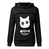 a black hoodie with a white cat on it