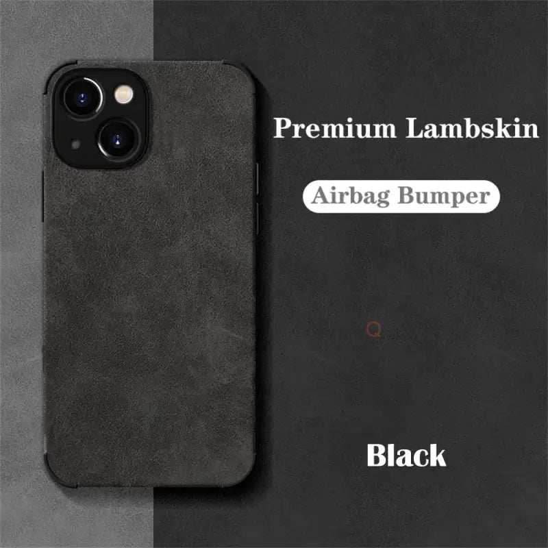 the back of a black iphone case with the text’premium leather ’