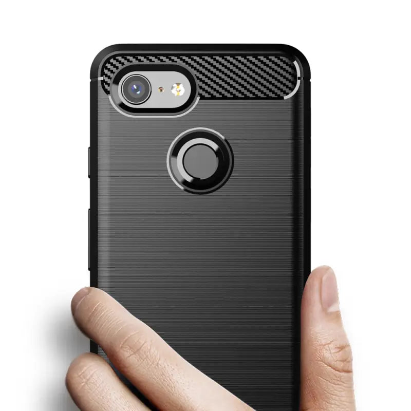 the back of a black iphone case with a finger grip