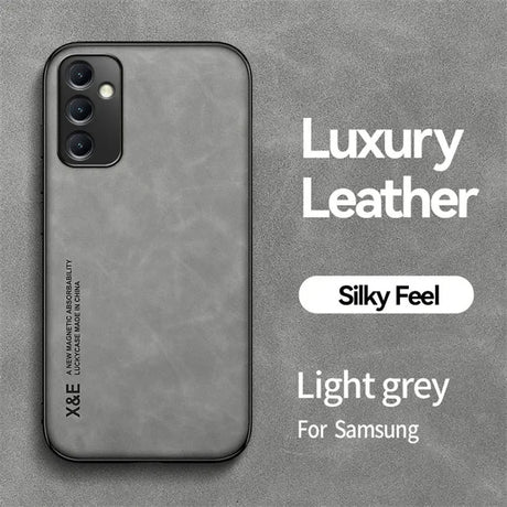 the back of a black iphone case with the text luxury leather