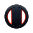 a black and red plastic knob with a red stripe