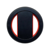 a black and red plastic knob with a red stripe