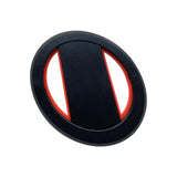 a black and red plastic knob with a red stripe