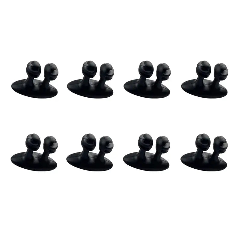 a set of black plastic knobs
