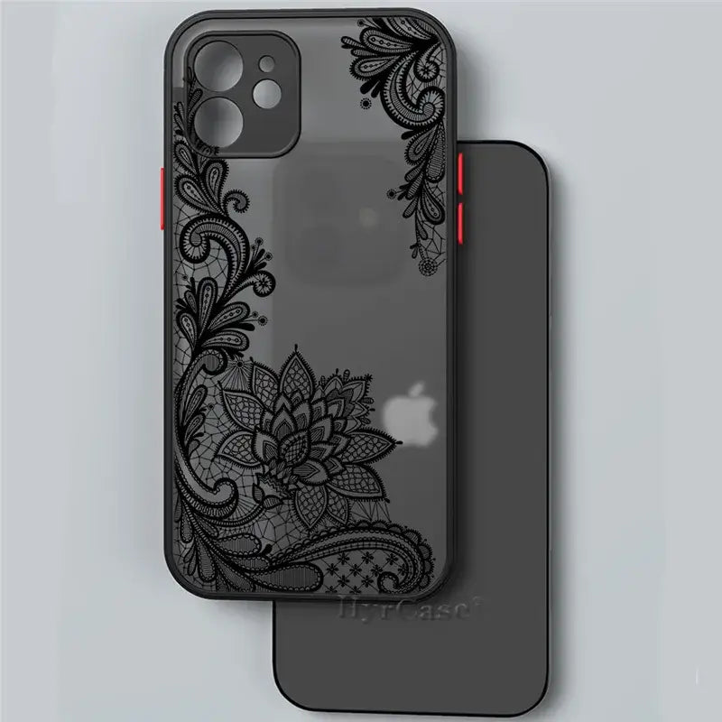 the black lace iphone case is shown on a white background