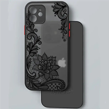 The black lace iphone case is shown on a white background