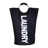 a black laundry bag with the word laundry on it