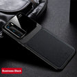 a black leather case with a phone in the back