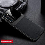 a black leather case with a phone in the back