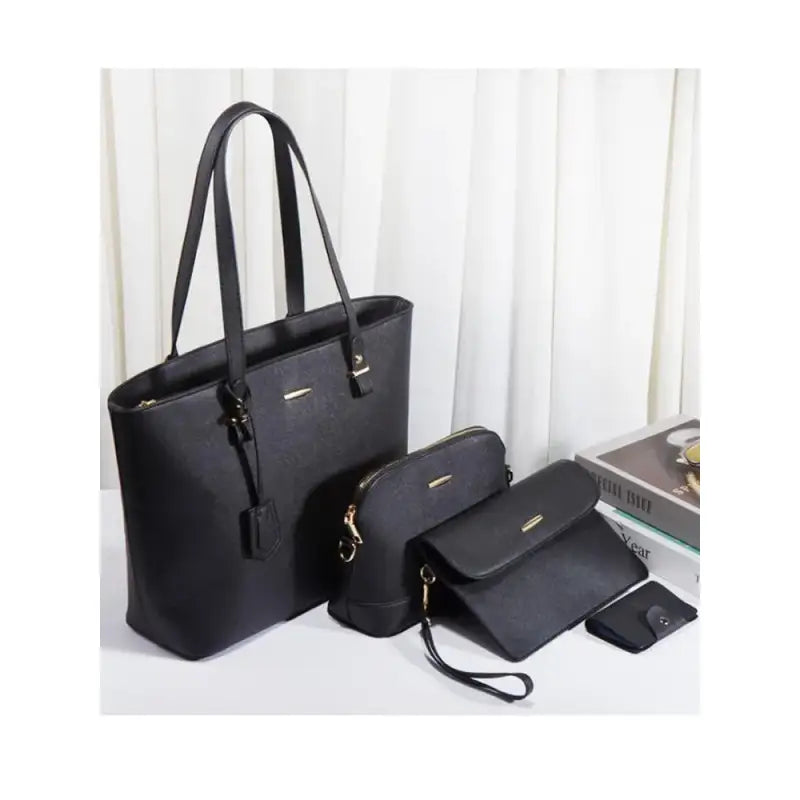 the black leather handbag with matching wallet