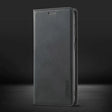 The back of a black leather iphone case