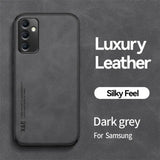 the back of a black leather iphone case with the text luxury leather