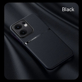 Black leather-textured smartphone case with camera cutouts