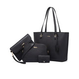 the black leather tote bag and matching wallet