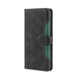 the black leather wallet case with green stitching