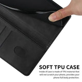 the black leather wallet case is open and showing the card slot