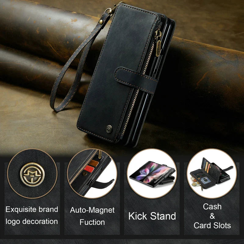 Luxury Zipper Wallet Phone Case with Card Slots & Flip Stand For Samsung S23 Ultra S22 Plus S21 FE S20 12 A13 A53 A54 5g Leather Design Cover