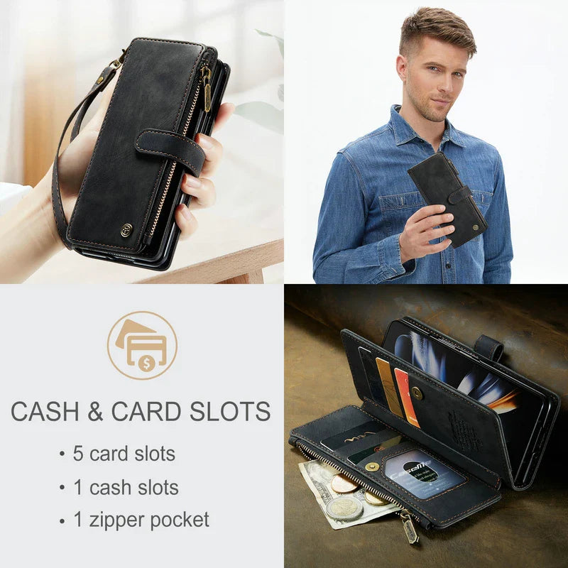 Luxury Zipper Wallet Phone Case with Card Slots & Flip Stand For Samsung S23 Ultra S22 Plus S21 FE S20 12 A13 A53 A54 5g Leather Design Cover