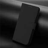 Black leatherette wallet phone case.