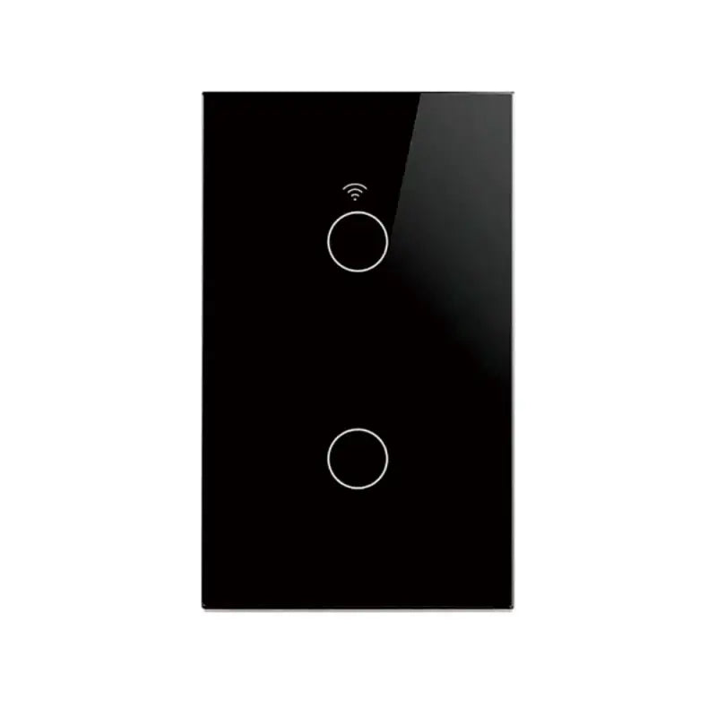 a black light switch with two white buttons