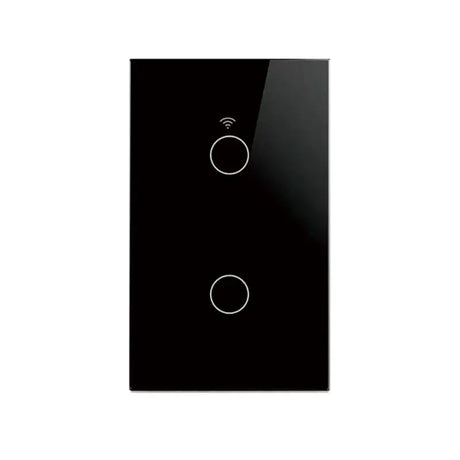 A black light switch with two white buttons