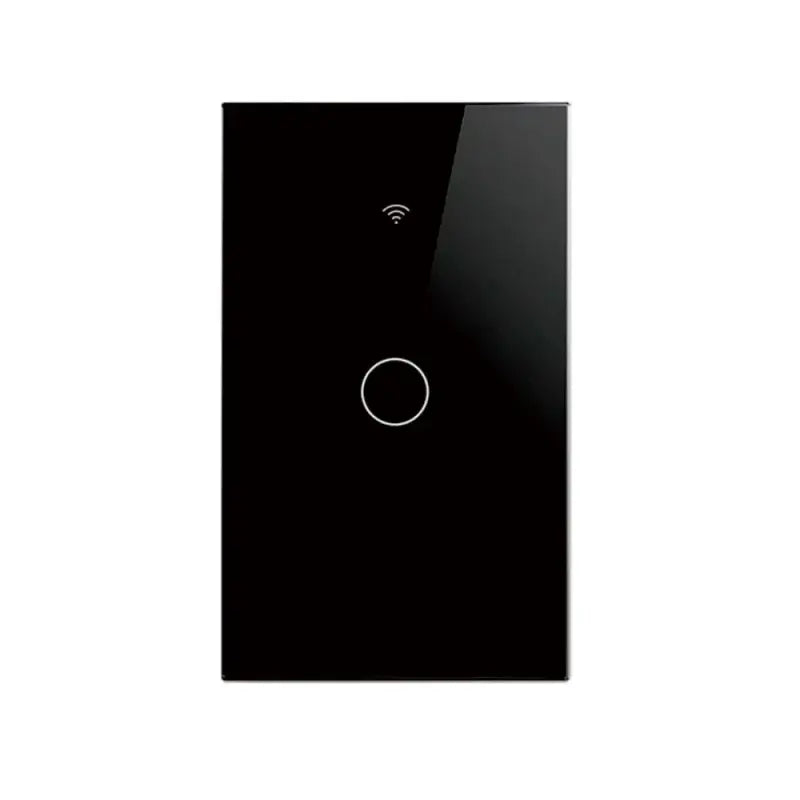 a black light switch with a white button