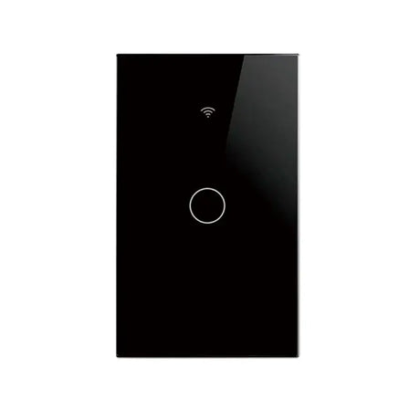 A black light switch with a white button